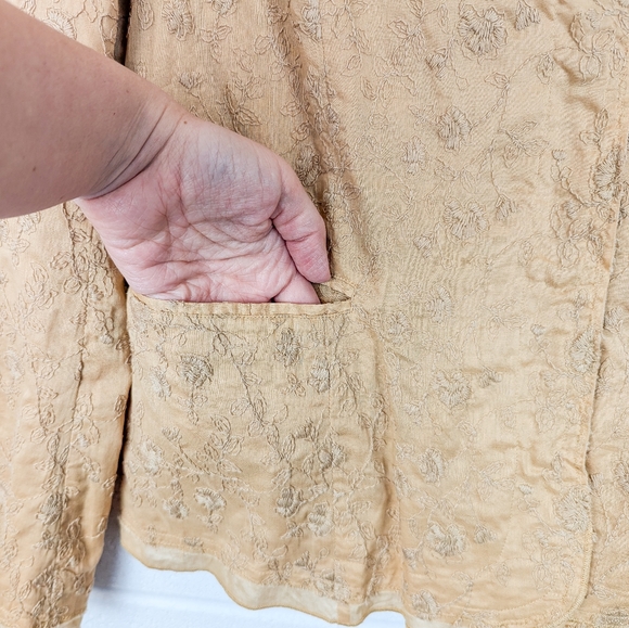 J. Jill 100% Cotton Lightweight Jacket Blazer Yellow Tan Embroidered Pockets 8 - Picture 10 of 10